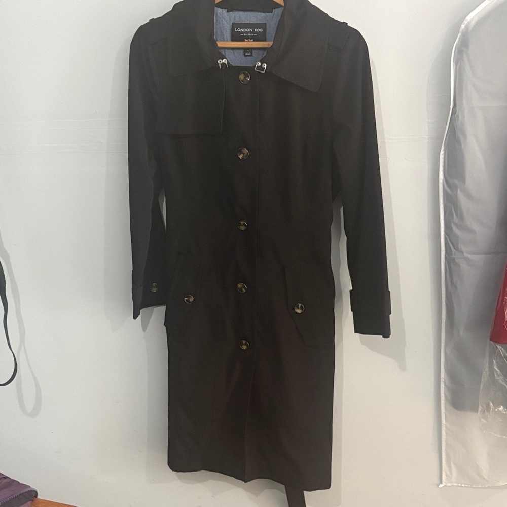 London Fog Dark Brown Coat with Button Accents